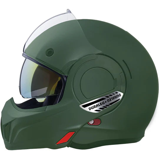 Casco Jet Moto Duraleu Cabrio Verde Militare Opaco Con Mentoniera Ribaltabile