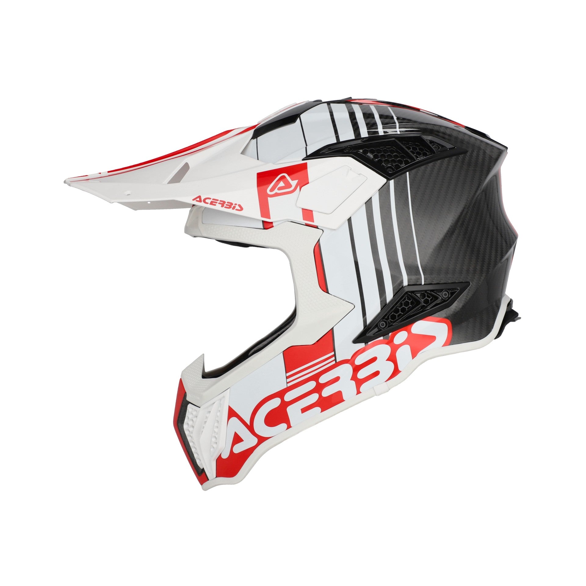 Casco Moto Cross Integrale ACERBIS AIRSTRIKE-C Carbon Bianco Rosso