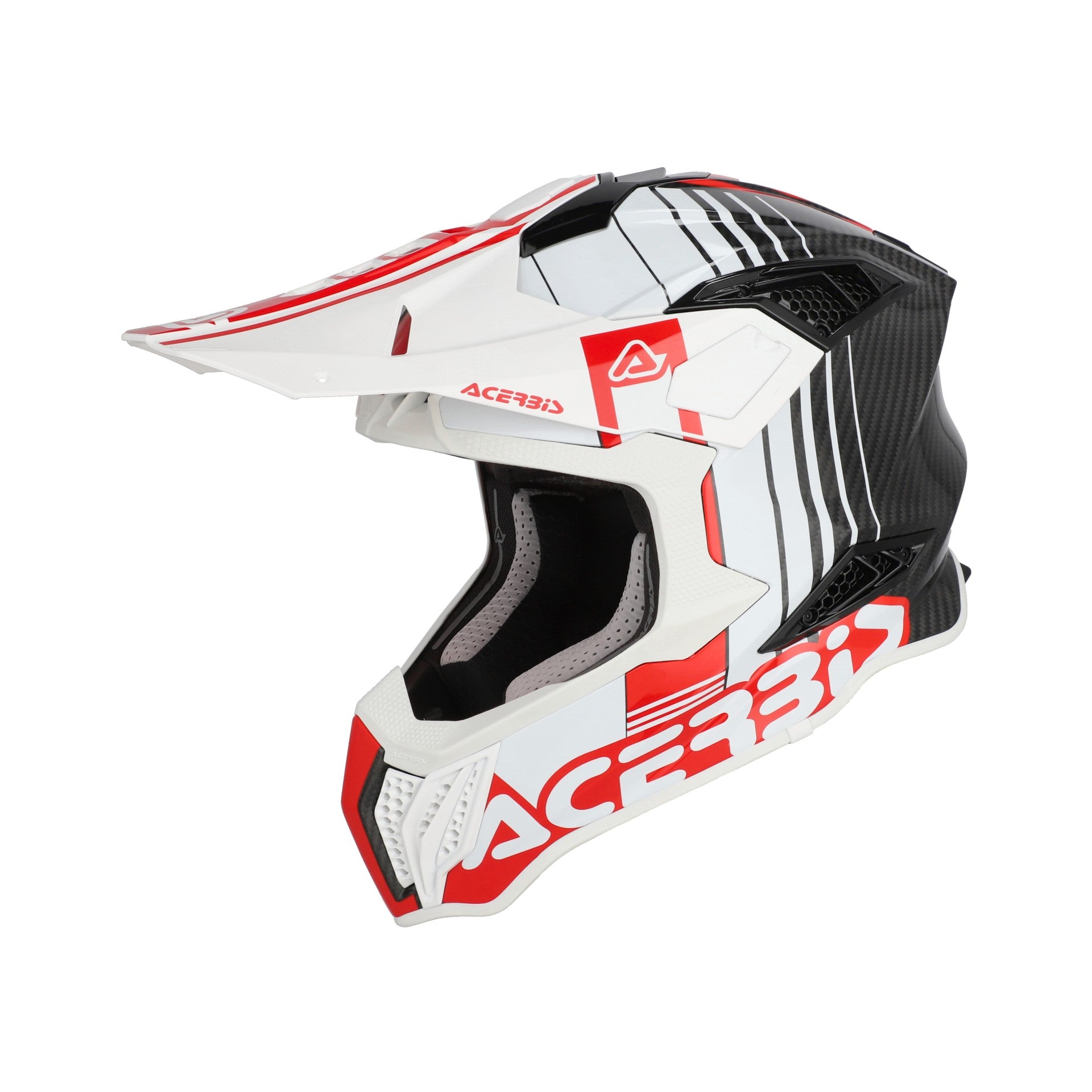 Casco Moto Cross Integrale ACERBIS AIRSTRIKE-C Carbon Bianco Rosso