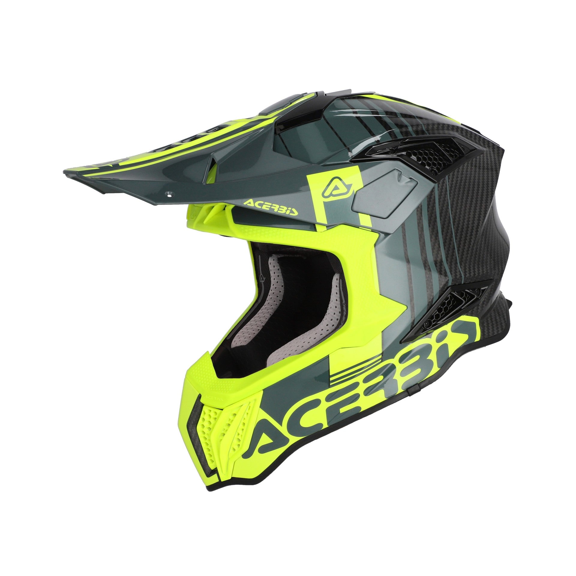 Casco Moto Cross Integrale ACERBIS AIRSTRIKE-C Carbon Nero Giallo Fluo