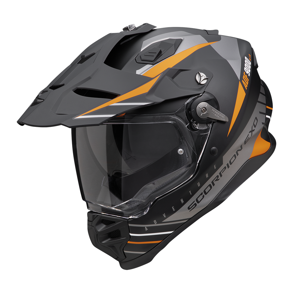 Casco Moto Integrale Adventure SCORPION ADF 9000 AIR FEAT Nero Argento Arancione Opaco