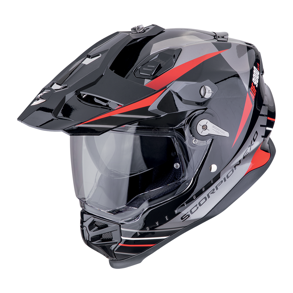 Casco Moto Integrale Adventure SCORPION ADF 9000 AIR FEAT Nero Argento Rosso
