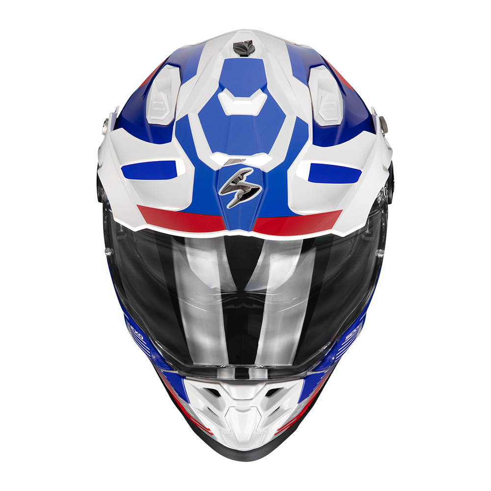 Casco Moto Integrale Adventure SCORPION ADF 9000 AIR PATROL Bianco Blu Rosso