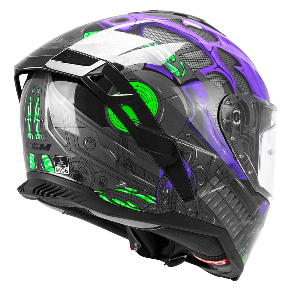 Casco Moto Integrale CGM 363R SHOT VILLAIN Nero Viola Verde Fluo