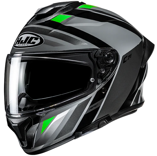 Casco Moto Integrale HJC C71 FABER MC4 Grigio Nero Verde Lucido