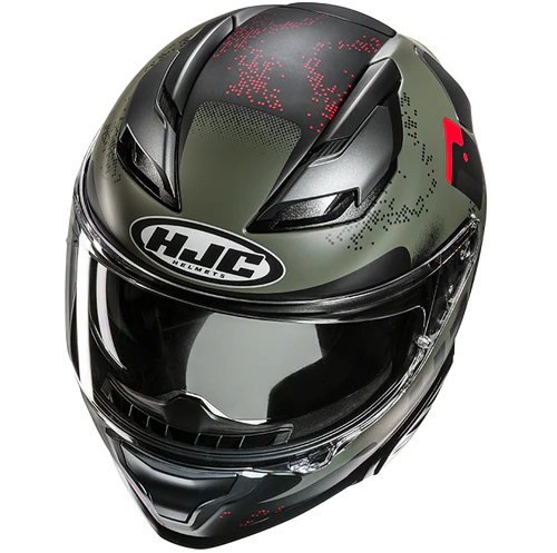Casco Moto Integrale HJC F71 FACO MC1SF Verde Militare Nero Rosso Opaco