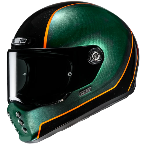 Casco Moto Integrale HJC Vintage V10 HODU MC47 Verde Nero Arancio Lucido