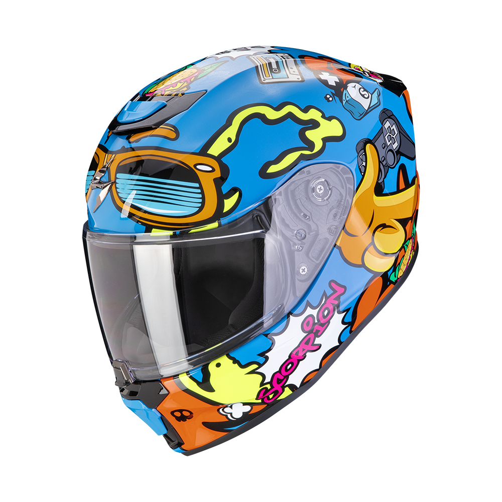 Casco Moto Integrale Junior SCORPION EXO JNR AIR FUN Blu Arancio