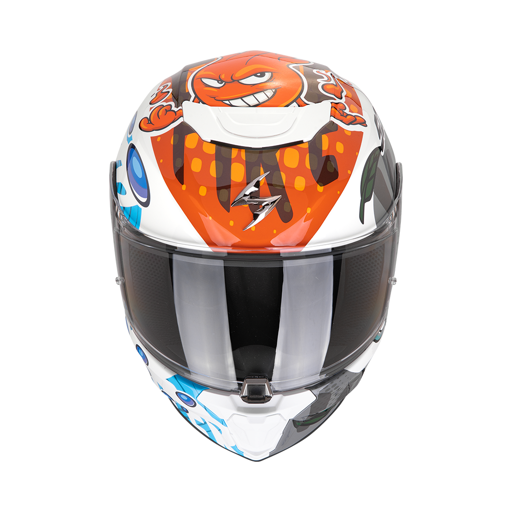 Casco Moto Integrale Junior SCORPION EXO JNR AIR The4elements Bianco Blu Arancione