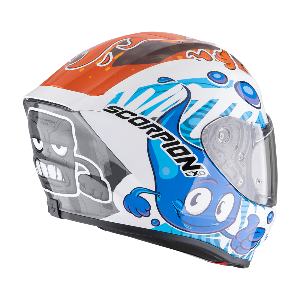 Casco Moto Integrale Junior SCORPION EXO JNR AIR The4elements Bianco Blu Arancione