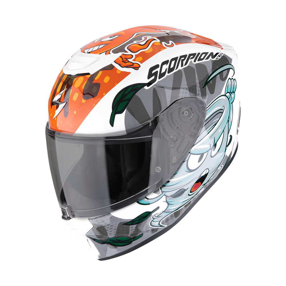 Casco Moto Integrale Junior SCORPION EXO JNR AIR The4elements Bianco Blu Arancione