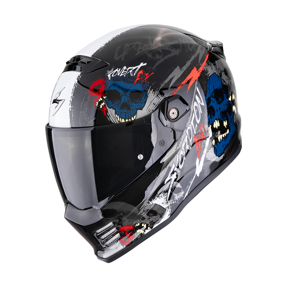Casco Moto Integrale SCORPION COVERT FX SKULLZ Nero Grigio Rosso