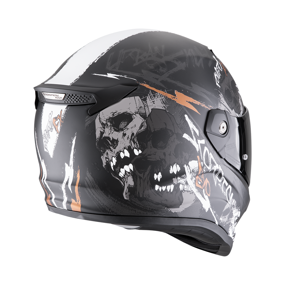 Casco Moto Integrale SCORPION COVERT FX SKULLZ Nero Opaco Grigio Oro