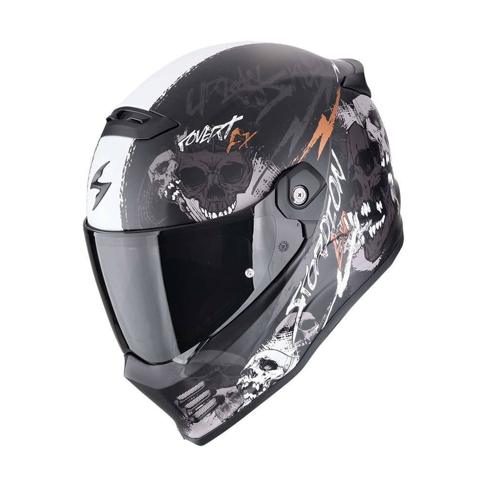 Casco Moto Integrale SCORPION COVERT FX SKULLZ Nero Opaco Grigio Oro