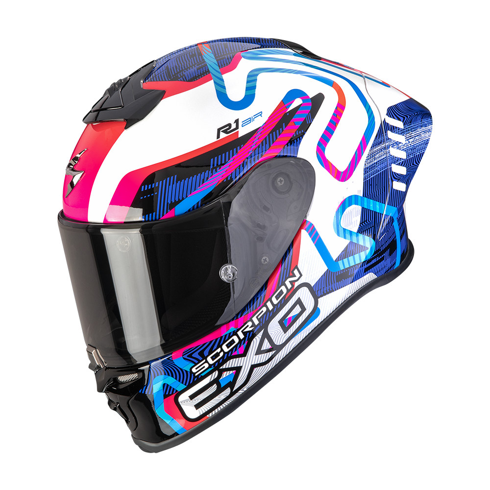 Casco Moto Integrale SCORPION EXO R1 EVO 2 AIR CORNERING Bianco Blu Rosa