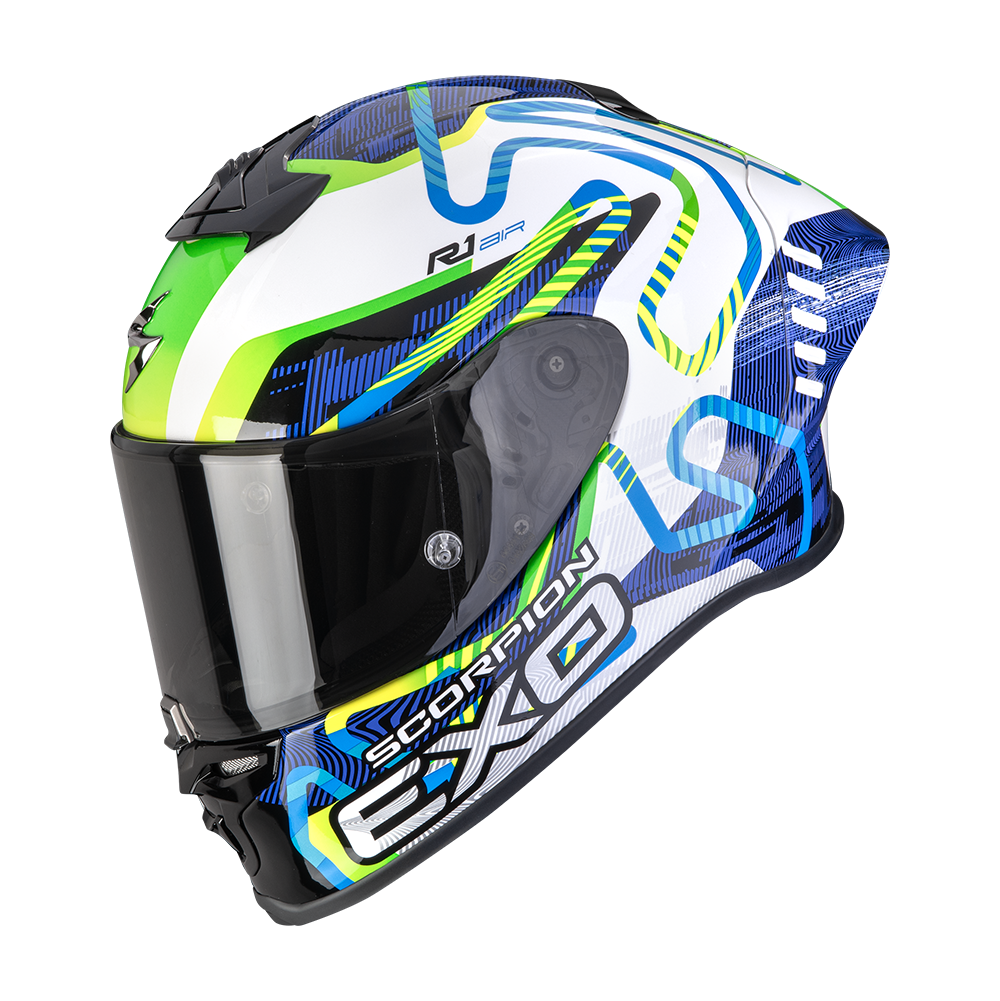 Casco Moto Integrale SCORPION EXO R1 EVO 2 AIR CORNERING Bianco Blu Verde