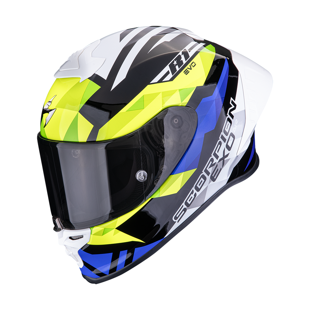 Casco Moto Integrale SCORPION EXO R1 EVO 2 AIR VALERE Nero Blu Giallo fluo
