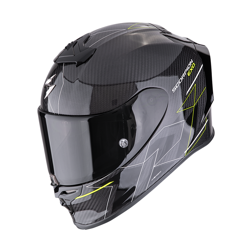 Casco Moto Integrale SCORPION EXO R1 EVO CARBON AIR CYNERGY Nero Giallo neon