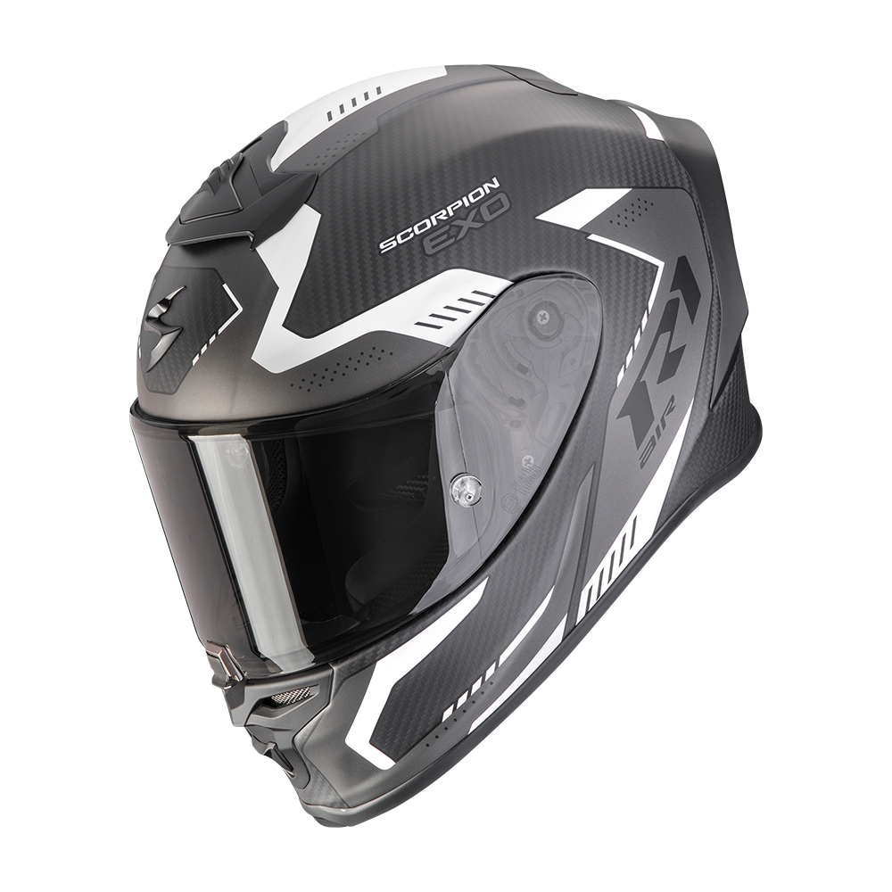 Casco Moto Integrale SCORPION EXO R1 EVO CARBON AIR PROPEL Nero Opaco Argento