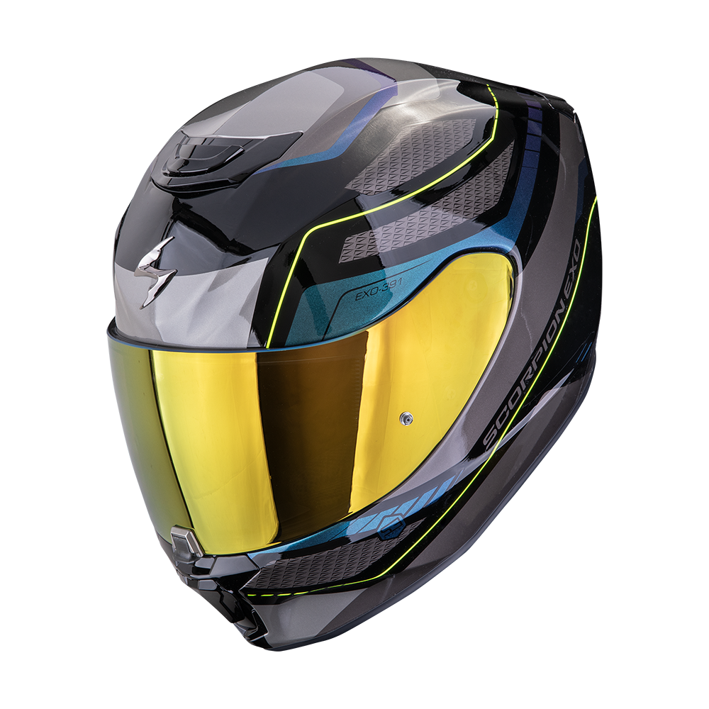 Casco Moto Integrale Scorpion EXO 391 LEO Nero Blu Lucido