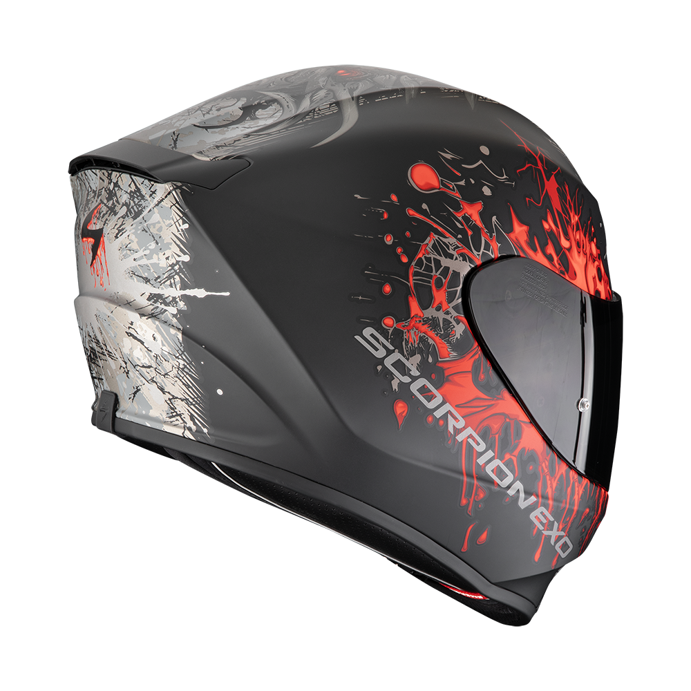 Casco Moto Integrale Scorpion EXO 391 WOLF Nero Opaco Argento Rosso