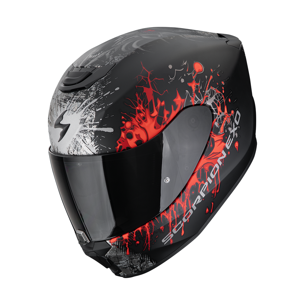 Casco Moto Integrale Scorpion EXO 391 WOLF Nero Opaco Argento Rosso