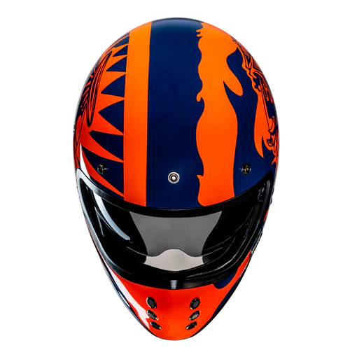 Casco Moto Integrale Vintage HJC V60 FLAME MC27 Arancio Blu Lucido