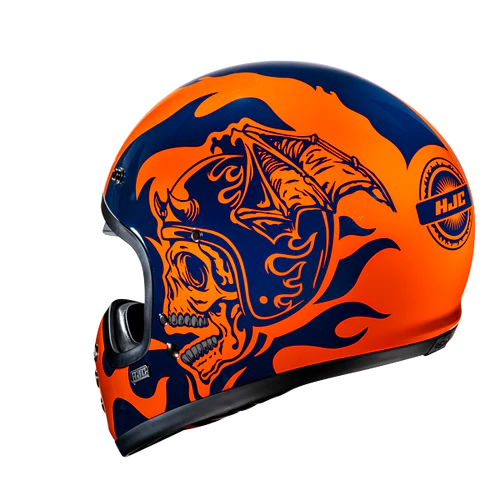 Casco Moto Integrale Vintage HJC V60 FLAME MC27 Arancio Blu Lucido