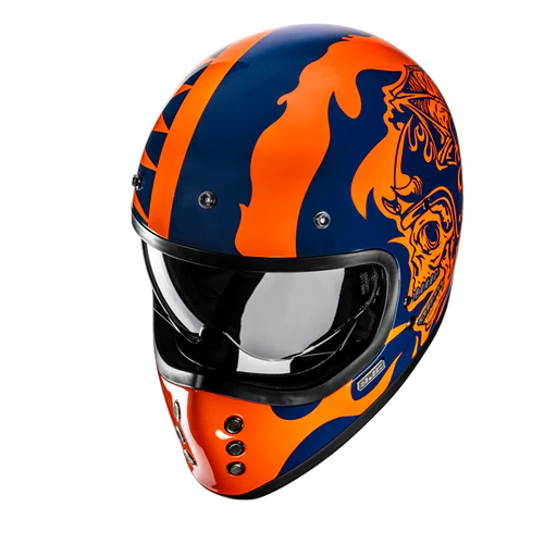 Casco Moto Integrale Vintage HJC V60 FLAME MC27 Arancio Blu Lucido