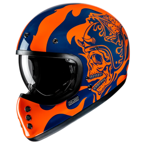 Casco Moto Integrale Vintage HJC V60 FLAME MC27 Arancio Blu Lucido