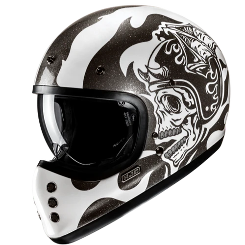 Casco Moto Integrale Vintage HJC V60 FLAME MC5 Bianco Nero Metallizzato