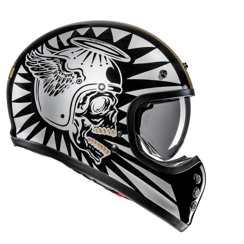 Casco Moto Integrale Vintage HJC V60 FLAME MC9 Nero Oro Argento Lucido