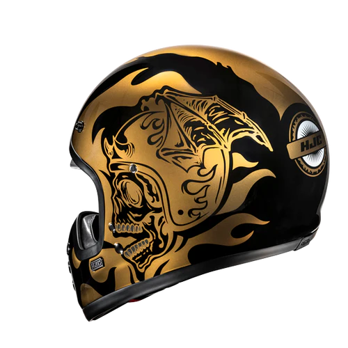 Casco Moto Integrale Vintage HJC V60 FLAME MC9 Nero Oro Argento Lucido