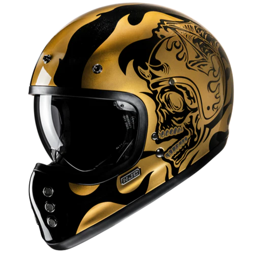 Casco Moto Integrale Vintage HJC V60 FLAME MC9 Nero Oro Argento Lucido