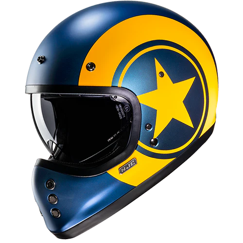 Casco Moto Integrale Vintage HJC V60 NYX MC3SF Blu Giallo Opaco