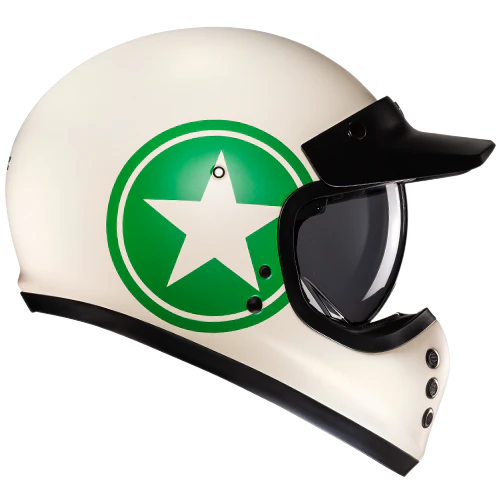 Casco Moto Integrale Vintage HJC V60 NYX MC4SF Beige Verde Opaco