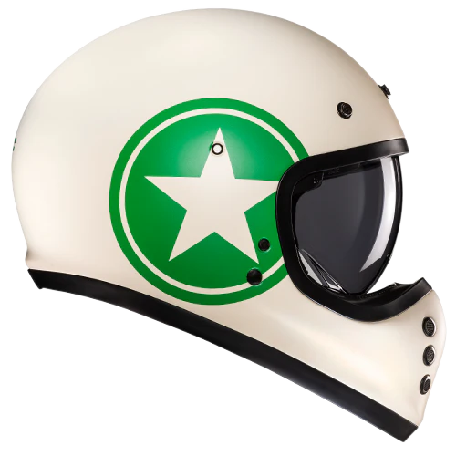 Casco Moto Integrale Vintage HJC V60 NYX MC4SF Beige Verde Opaco