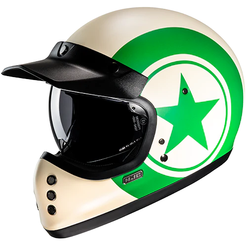 Casco Moto Integrale Vintage HJC V60 NYX MC4SF Beige Verde Opaco