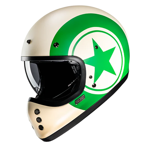 Casco Moto Integrale Vintage HJC V60 NYX MC4SF Beige Verde Opaco
