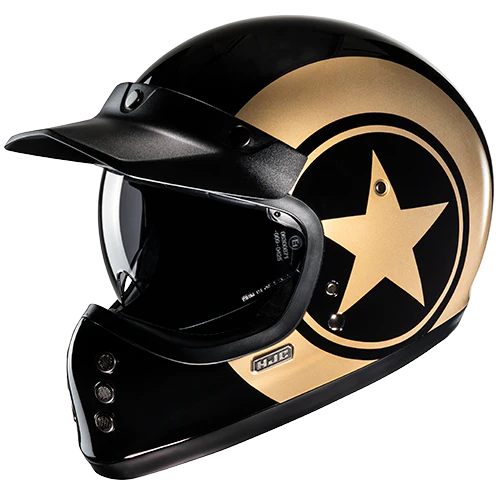 Casco Moto Integrale Vintage HJC V60 NYX MC9 Nero Oro Lucido