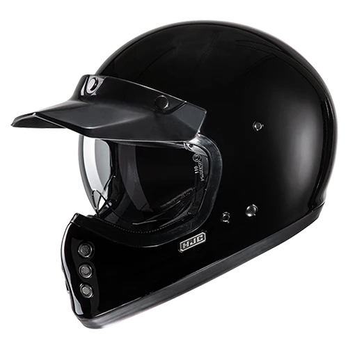 Casco Moto Integrale Vintage HJC V60 SOLID BLACK Nero Lucido