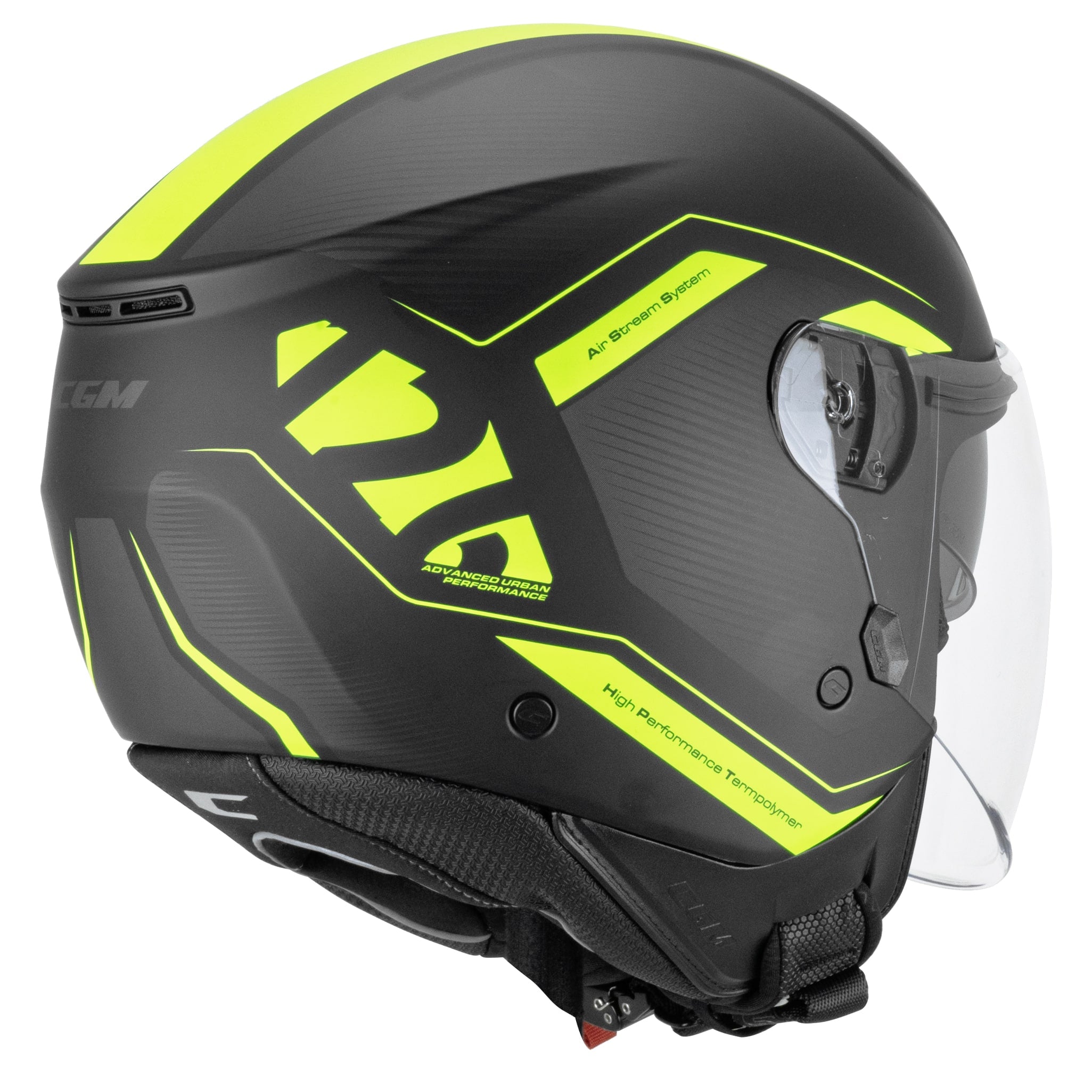 Casco Moto Jet CGM 126G IPE CITY Nero Giallo Fluo Opaco