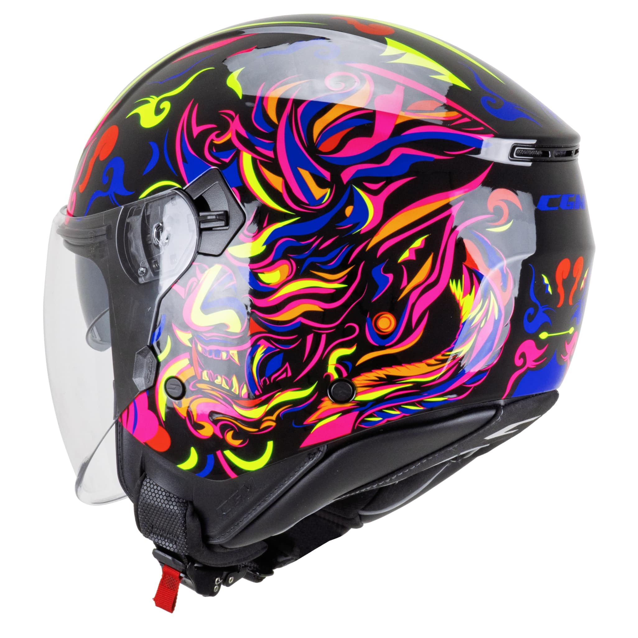 Casco Moto Jet CGM 126S IPE DEMON Nero Blu Rosso Giallo