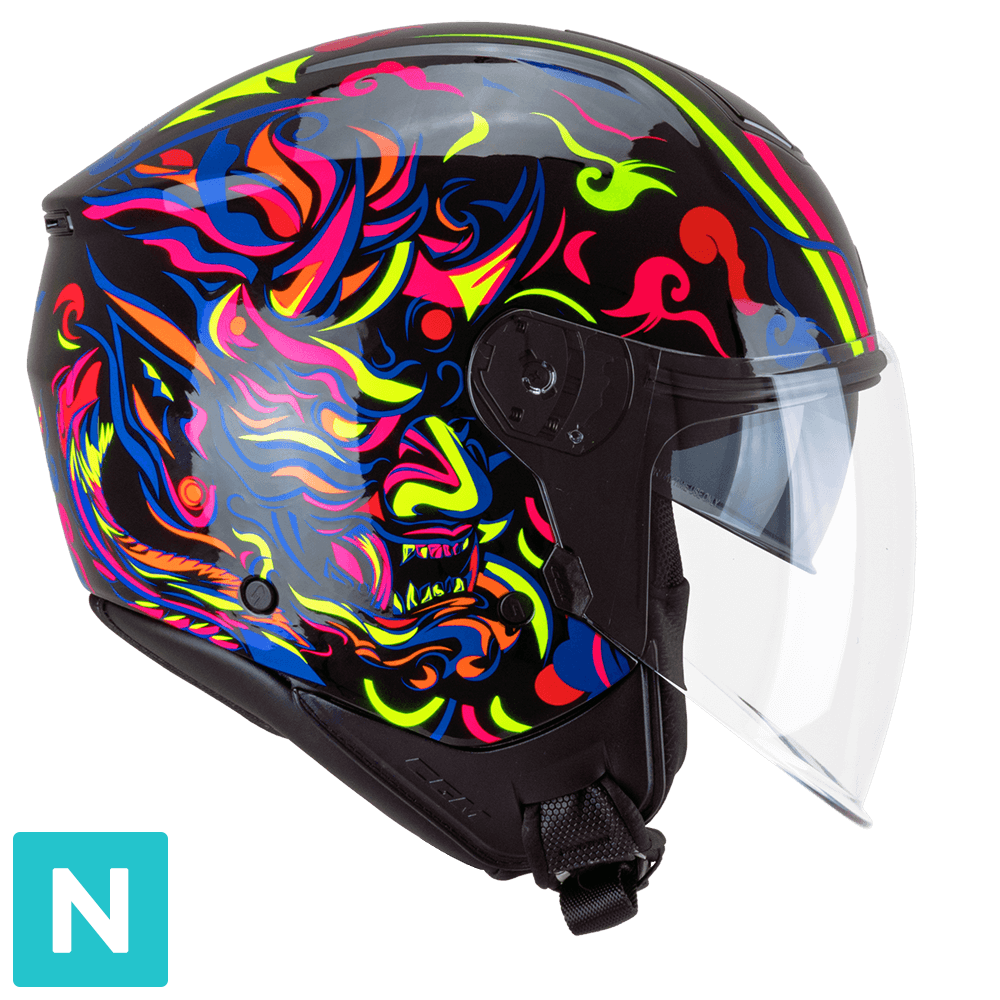 Casco Moto Jet CGM 126S IPE DEMON Nero Blu Rosso Giallo