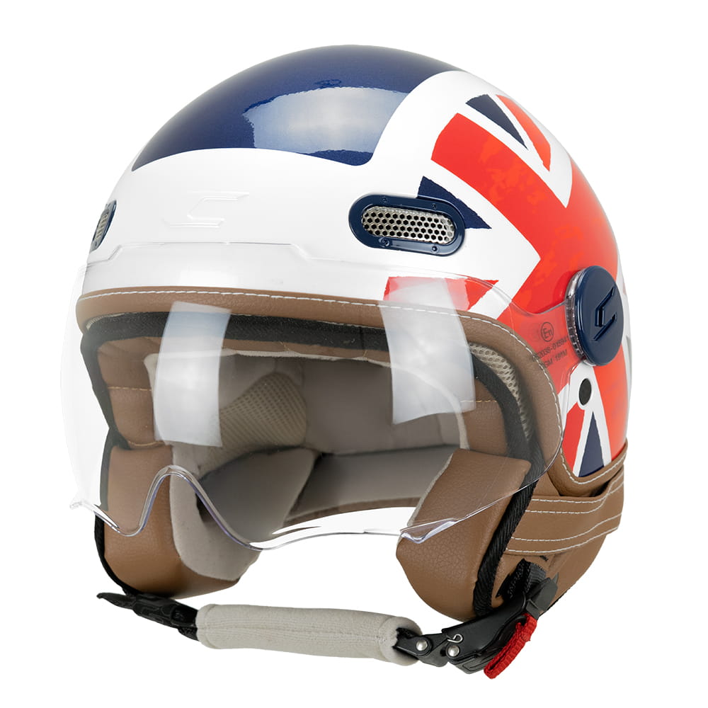 Casco Moto Jet CGM 191K PIX UK Bianco Blu Rosso Sagomata