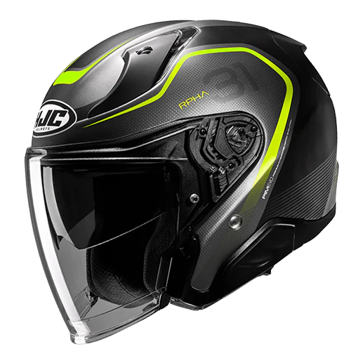Casco Moto Jet HJC RPHA 31 KOUV MC3HSF Nero Titanio Giallo Fluo Opaco