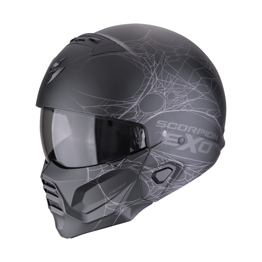 Casco Moto Jet SCORPION EXO COMBAT 2 SPIDERWEB Nero Opaco Argento