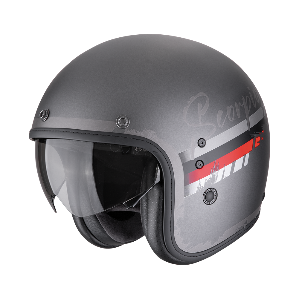 Casco Moto Jet Vintage SCORPION BELFAST EVO ADONIS Argento Rosso Opaco