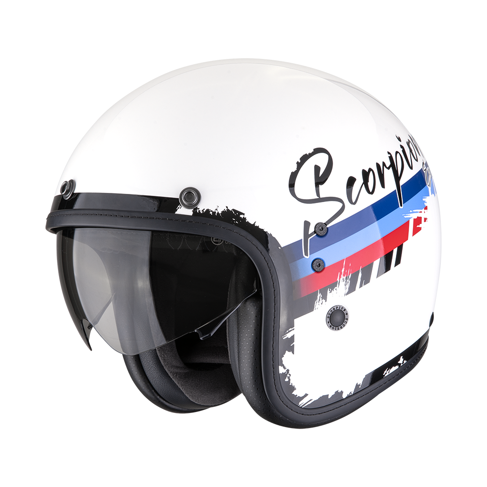 Casco Moto Jet Vintage SCORPION BELFAST EVO ADONIS Bianco Rosso Blu