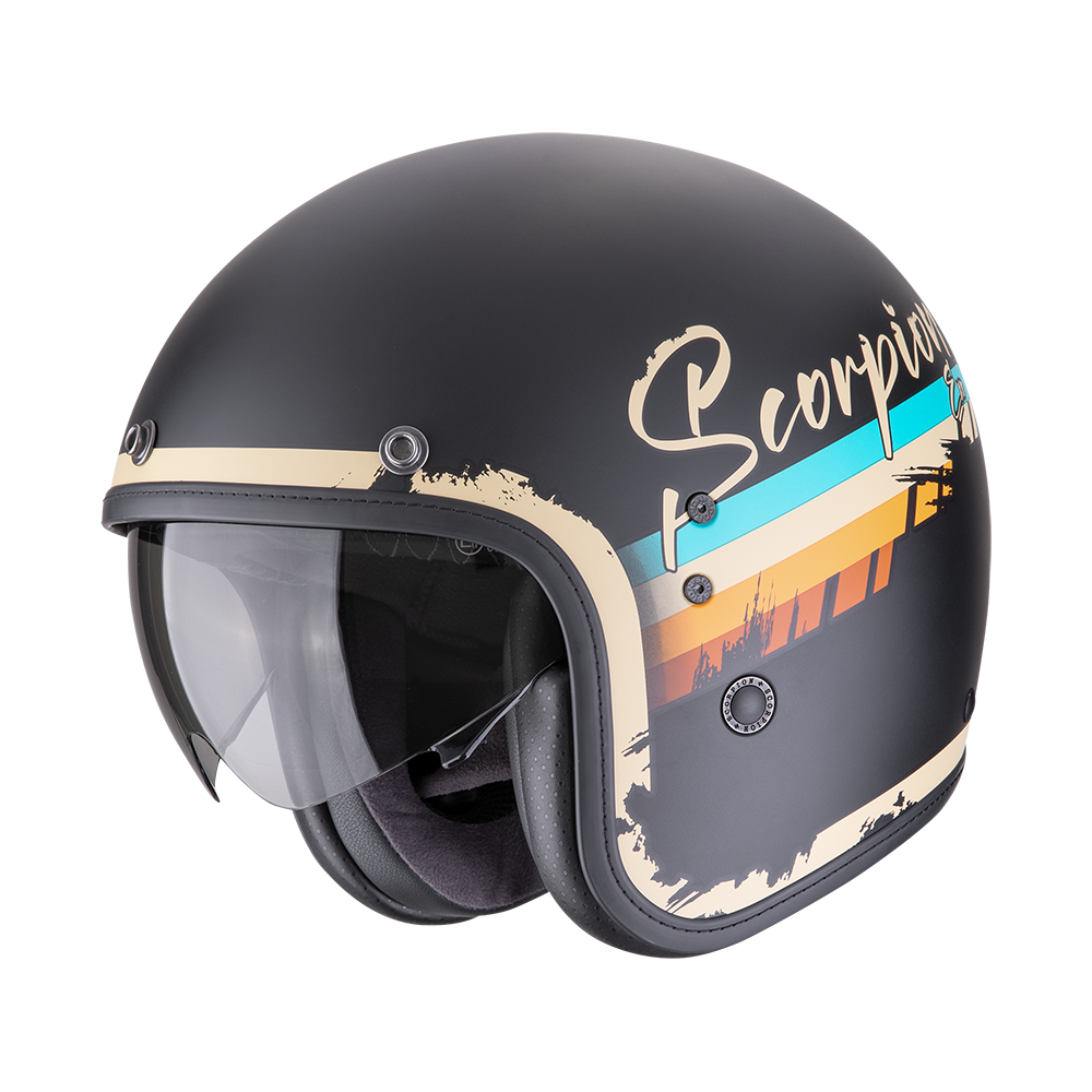 Casco Moto Jet Vintage SCORPION BELFAST EVO ADONIS Nero Beige Opaco